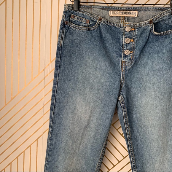 Express Vintage Low Rise exposed Button Fly Hipster Flare Jeans Y2K 2000s 3/4 - Picture 4 of 10
